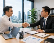 Professional business meeting between international employers and a Philippine recruitment agency discussing overseas manpower recruitment and global hiring solutions.