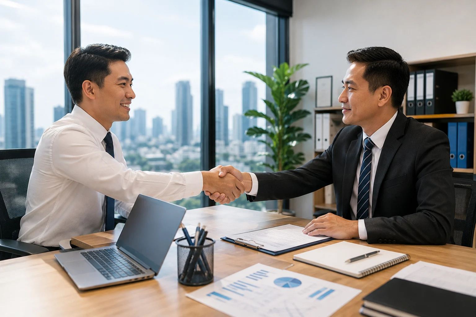 Professional business meeting between international employers and a Philippine recruitment agency discussing overseas manpower recruitment and global hiring solutions.